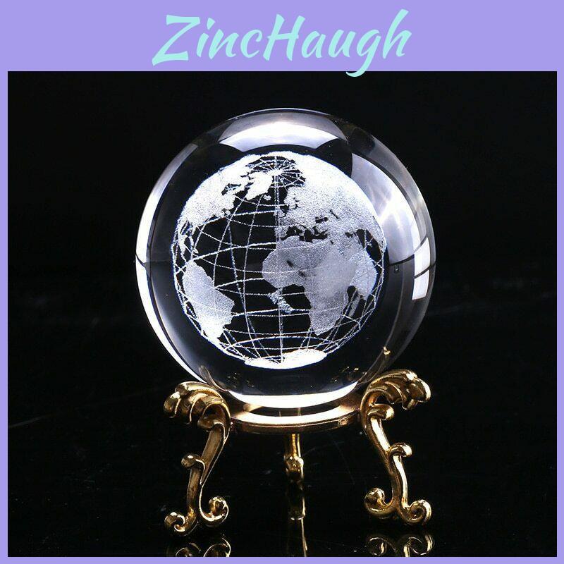 Elegant 60mm 3d Crystal Ball Glass Laser Engraved Miniature Earth Sphere For Home Decor