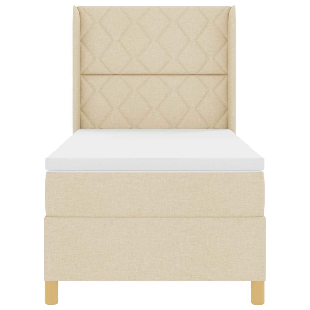 Box Spring Bed with Headboard Cream 90 x 190 cm Fabric