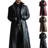 Streetwear Męski Płaszcz Trenczowy Modny Długi Wiatrówka Slim Fit PU Wiatroodporna Kurtka Steampunkowa Odzież Wierzchnia Oversize