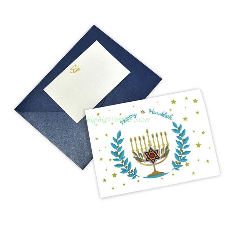 24TE HappyHanukkah Gift Card Menorah Light Present 3D PopUp Cards for Family Friend