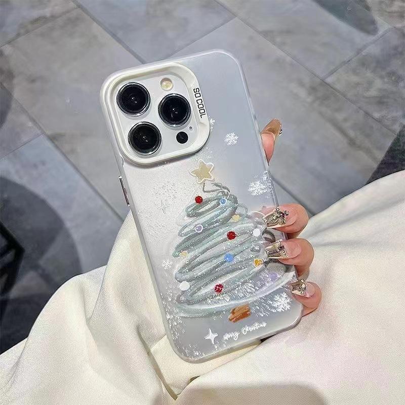 Snowflake Christmas tree case for iPhone 16 Pro Max, 17, 16 Pro, cool design, European and American style, 14 Pro.