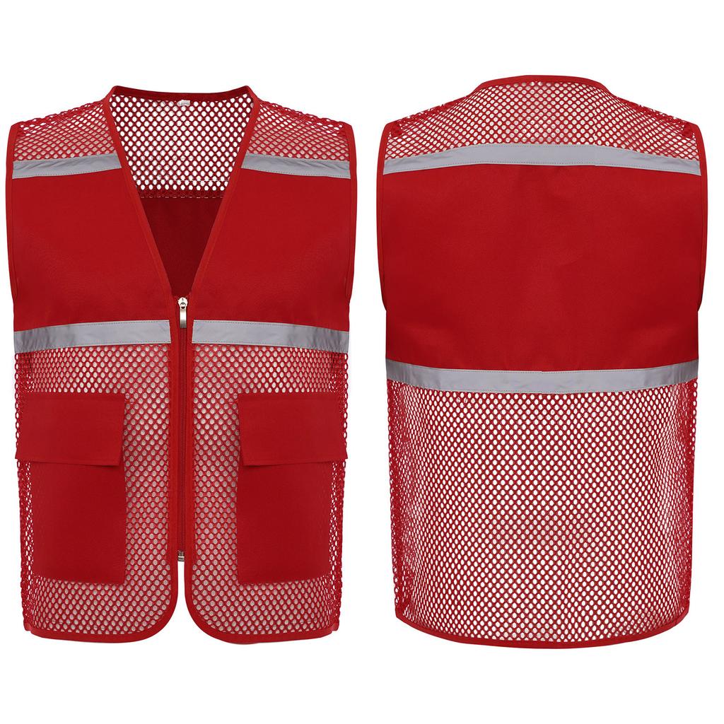 Gilet di Sicurezza ad Alta Visibilità da Uomo, Abbigliamento da Lavoro Riflettente, Tessuto a Rete Traspirante con Zip e Tasche, per Cantiere, Lavoro Notturno