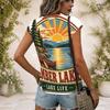 Women Plus Size V Neck Wide Short Sleeve Landscape Text Printed T Shirt
