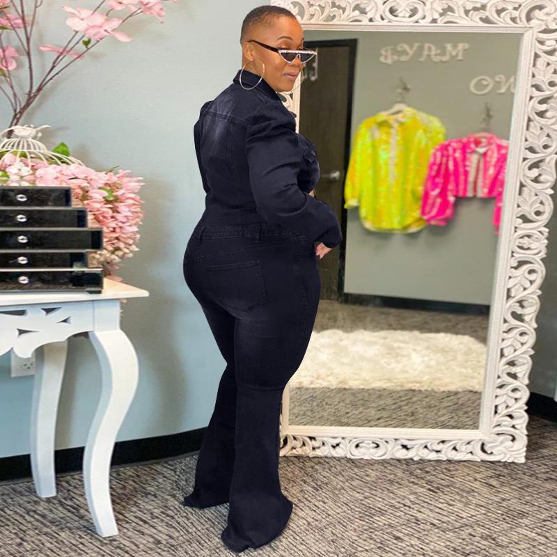 Damen Übergröße Slim Fit Denim Waschung Casual Jumpsuit