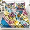 3pcs Imitation Glass Painted 67 Element Printed Coreless Bed Sheet Set, Multi Size Bedroom Bed Cover Decoration Machine Washable