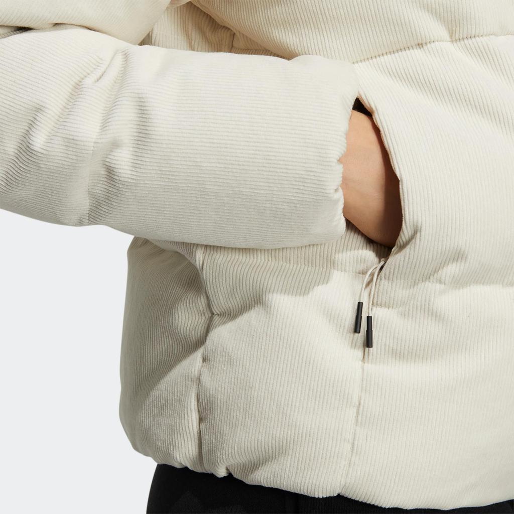 Adidas Womens Cord Down Jacket Solid Color Brand Logo Print Zipper Pocket Detail Hooded Down Jacket Women Jacket Off-White HN2112