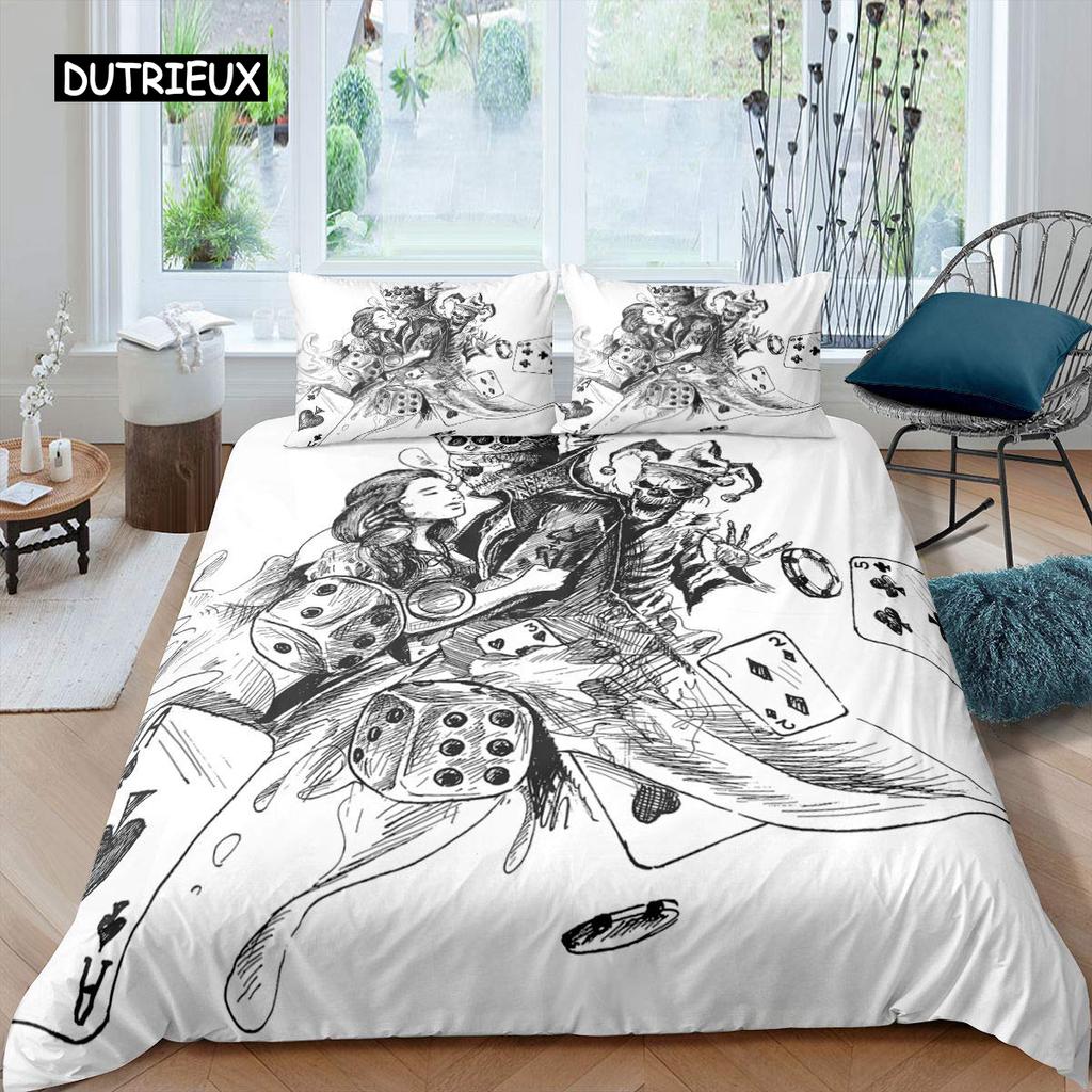 Poker King Queen Duvet Cover Modern Card Game Bedding Set Gamer Playing Comforter Cover Gambling Athletics Polyester Quilt Cover