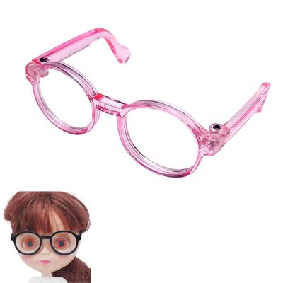DOYOUCOTO Glasses Plush Doll, Chibi Plush, Oshikatsu, Round Glasses, Mini Doll Parts, Small Plush Toy, Pet Figure, Handmade Material (Clear Pink,