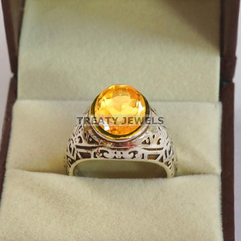 Citrin Oval geschliffener Edelstein mit 925er Sterling Silber Ring für Herren #A935 JL375669171647