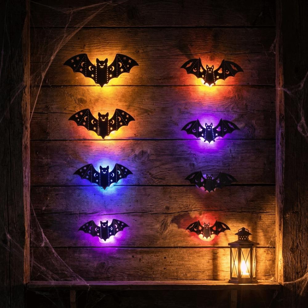 8Pcs PET Material LED Bat Light Stereoscopic Bat Night Light  For DIY Party Decorations