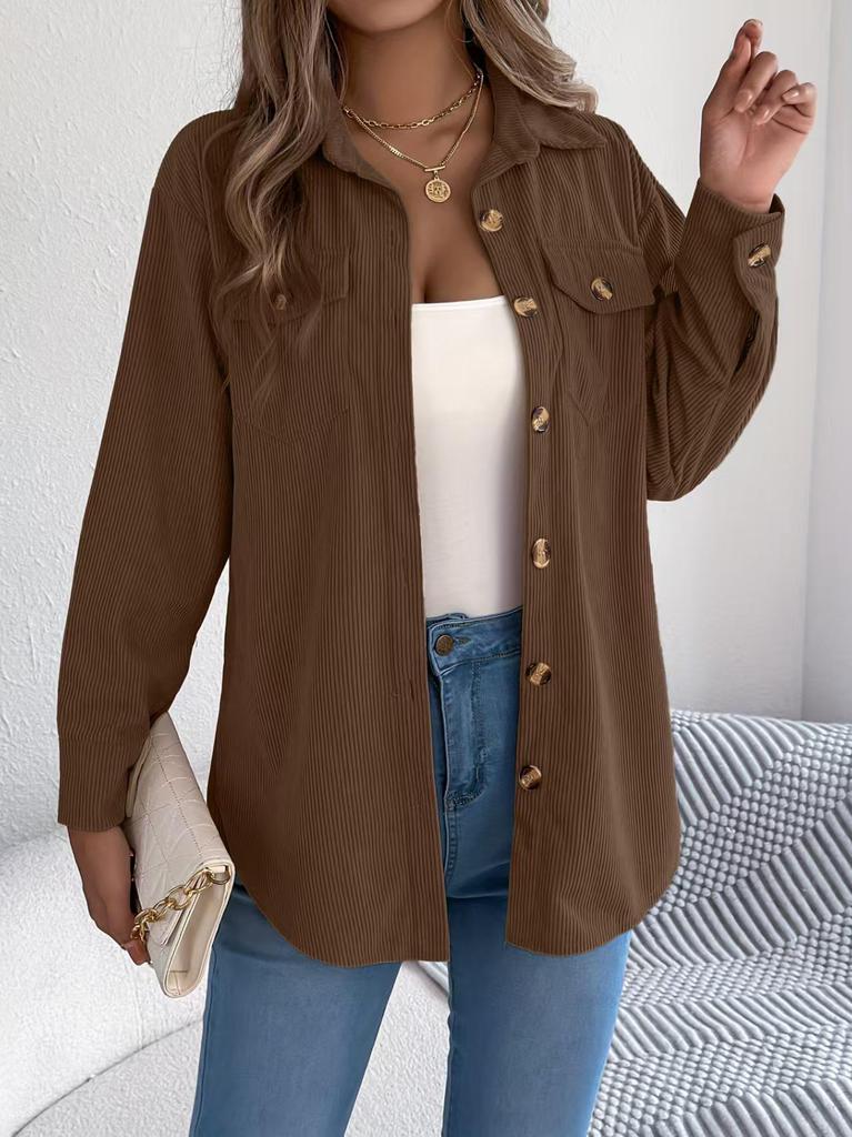 2025 Women's Casual European-American Corduroy Striped Shirt Jacket