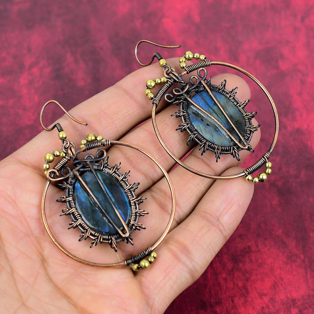 Labradorite earring copper wire wrapped earring top quality gemstone earrings Labradorite copper jewelry handmade drop earring gifts for her