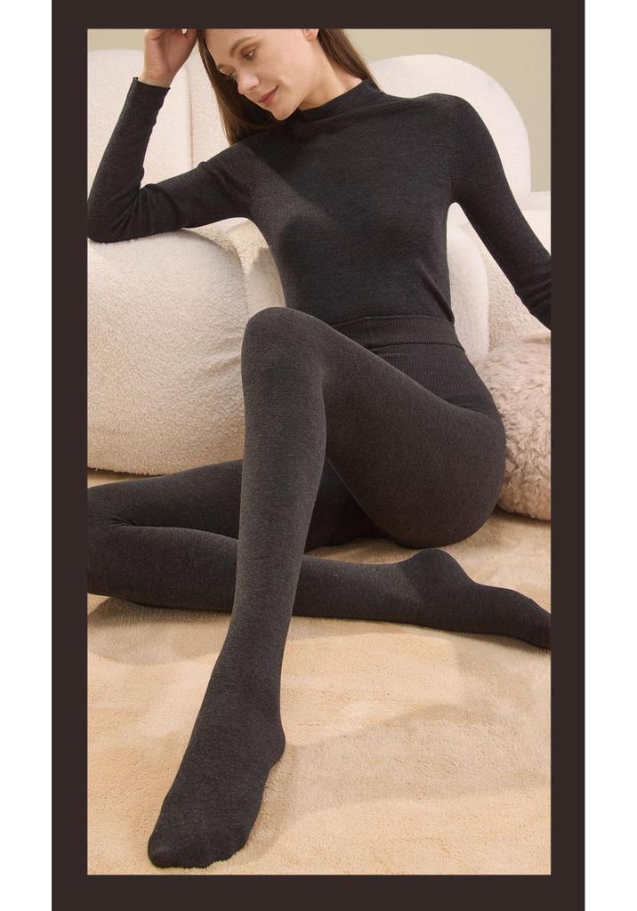 Autumn/Winter High Waist Gray Striped Cotton Base Layer Tights for Women