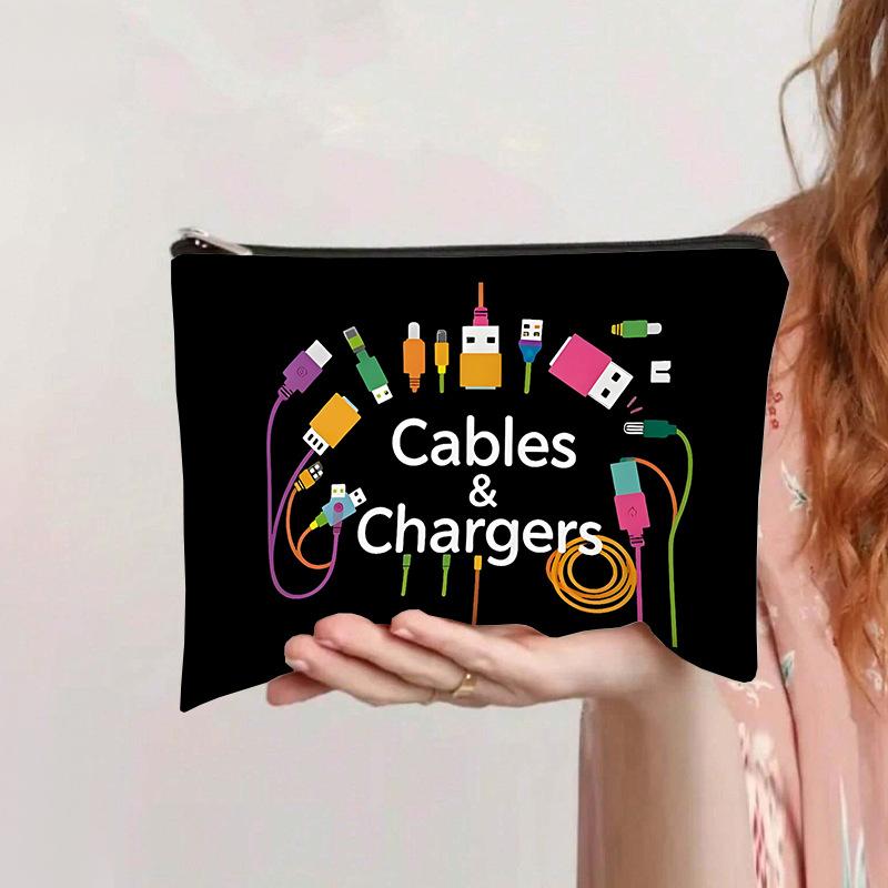 1pc Tech Accessories Organizer Pouch–Colorful Icons Design Travel Makeup Bag, Portable Storage for Chargers, Cables, Power Banks
