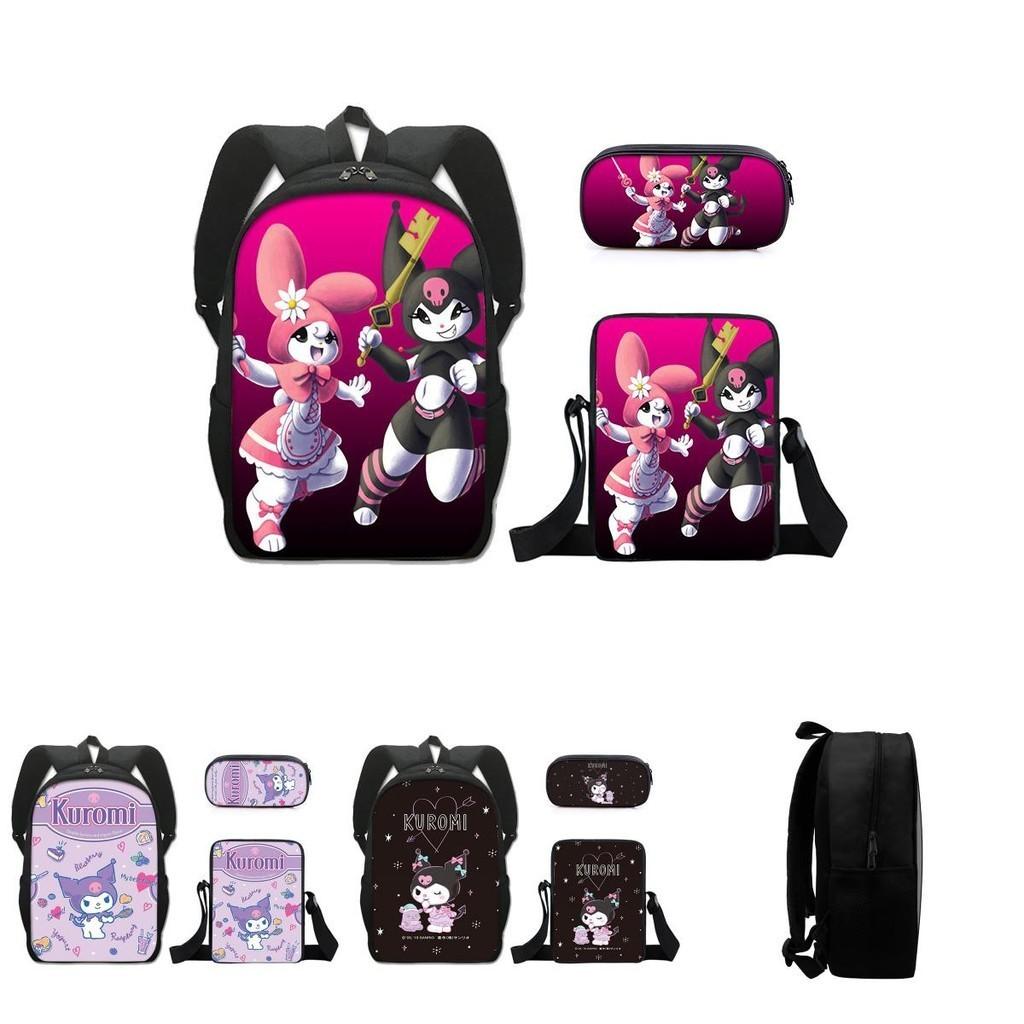 Kuromi Schülerrucksack-Set mit Federmäppchen und Umhängetasche