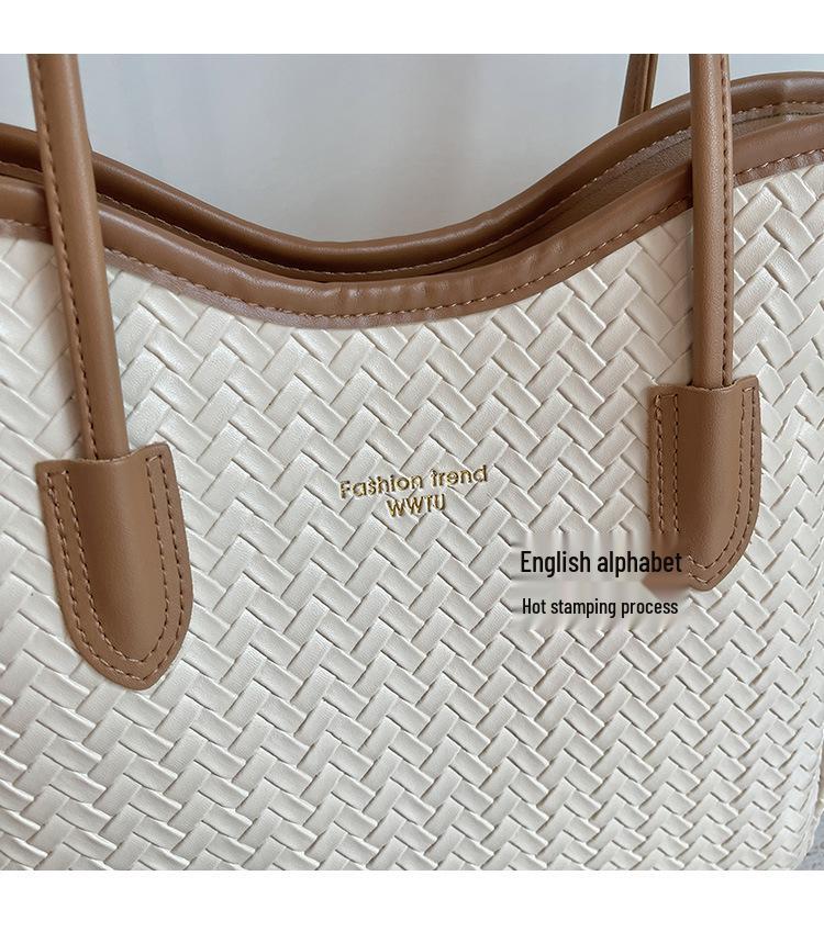 Woven Texture Women's Large Capacity Tote: 2026 High-End Casual Work & Commute Shoulder Bag