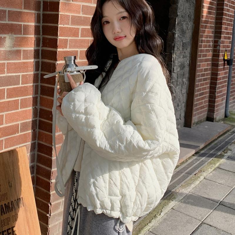 Rhombus pink down cotton-padded clothes for women to wear in winter, new small warm cotton-padded clothes and cotton-padded jackets.