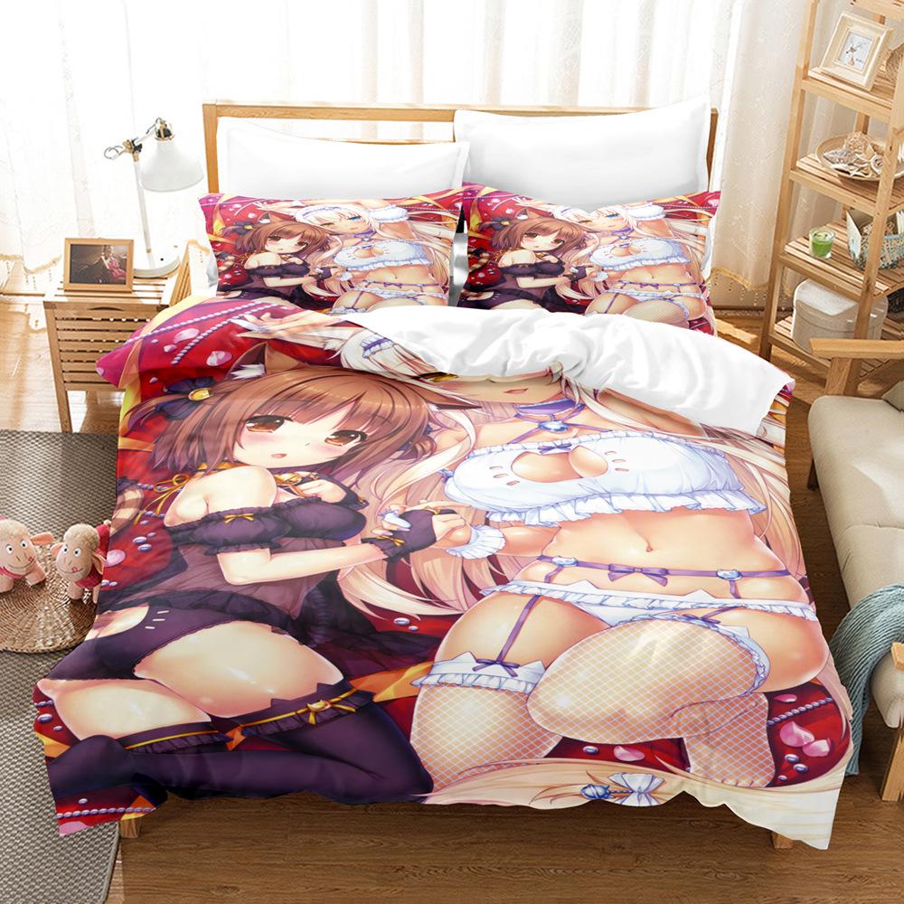 Digital Printing Chemical Fiber Sexy Beautiful Women Bedding Three-Piece Set, Starting From Approval