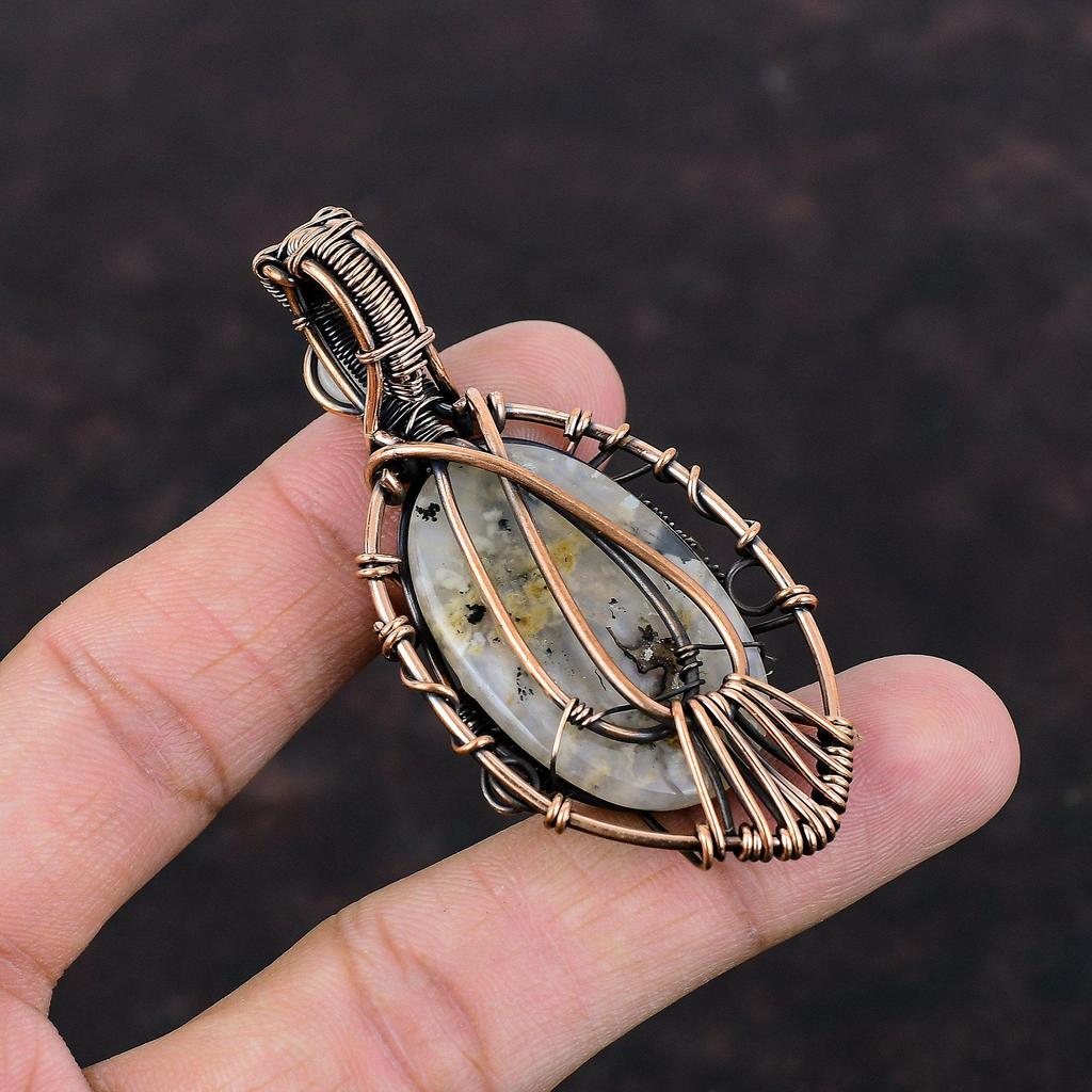 Evil Eye Plume Agate Pendant Copper Wire Wrapped Pendant Rainbow Moonstone Pendant Unique Evil Eye Jewelry Handmade Pendant Gemstone Pendant