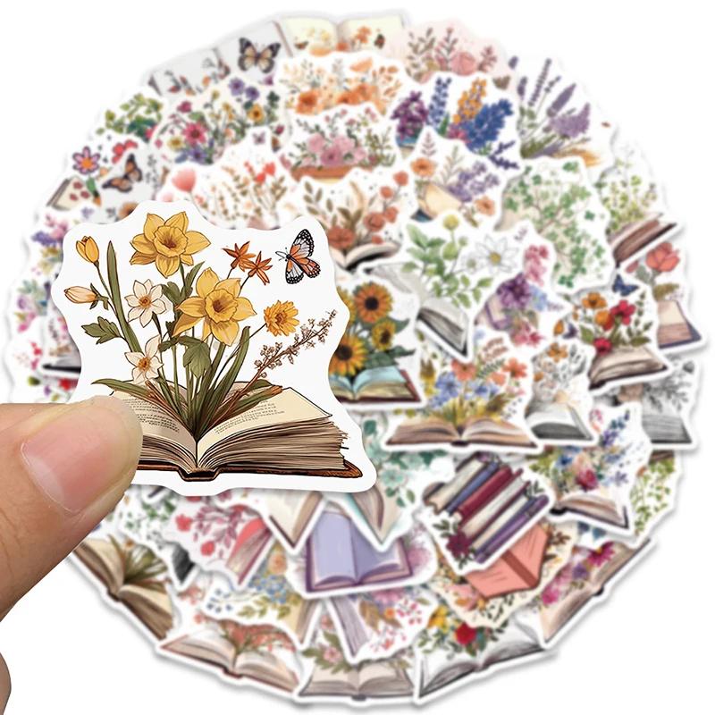 50PCS Aesthetic Book Flower Stickers Floral Graffiti Decals Waterproof Vinyl for Water Bottles Laptops Bumpers Phones Luggage