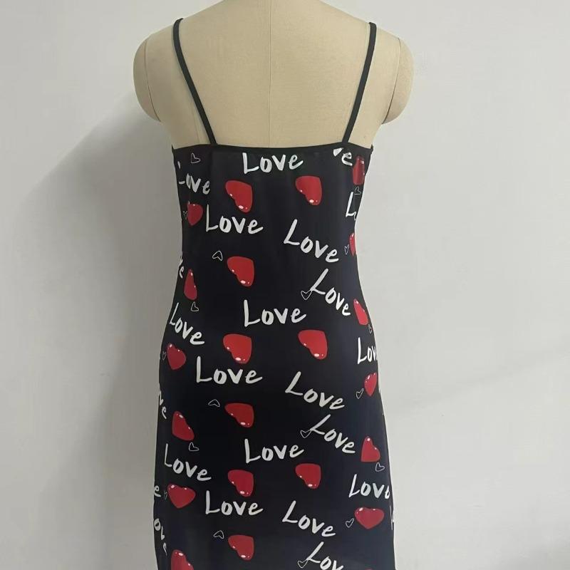 Women Sleepwear Nightgown Sexy Lingerie Love Printed Halter Backless Mini Dress Casual Pajamas Sleepshirts Nighties