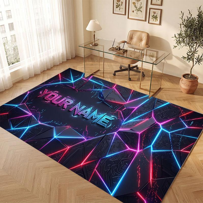 Neon Colorful Theme Crystal Velvet Floor Rug Personalized Custom Name Text Warm Carpet Home Decoration