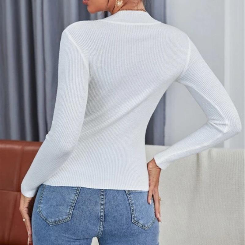 Women's Slim Fit High Neck Knit Sweater - Autumn/Winter Solid Color Base Layer Knitwear