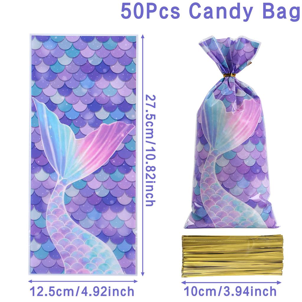 Mermaid Party Plastic Goodie Bags Mermaid Tail Candy Gift Bags for Mermaid One Birthday Sea Themed Party Decor Baby Shower Favor