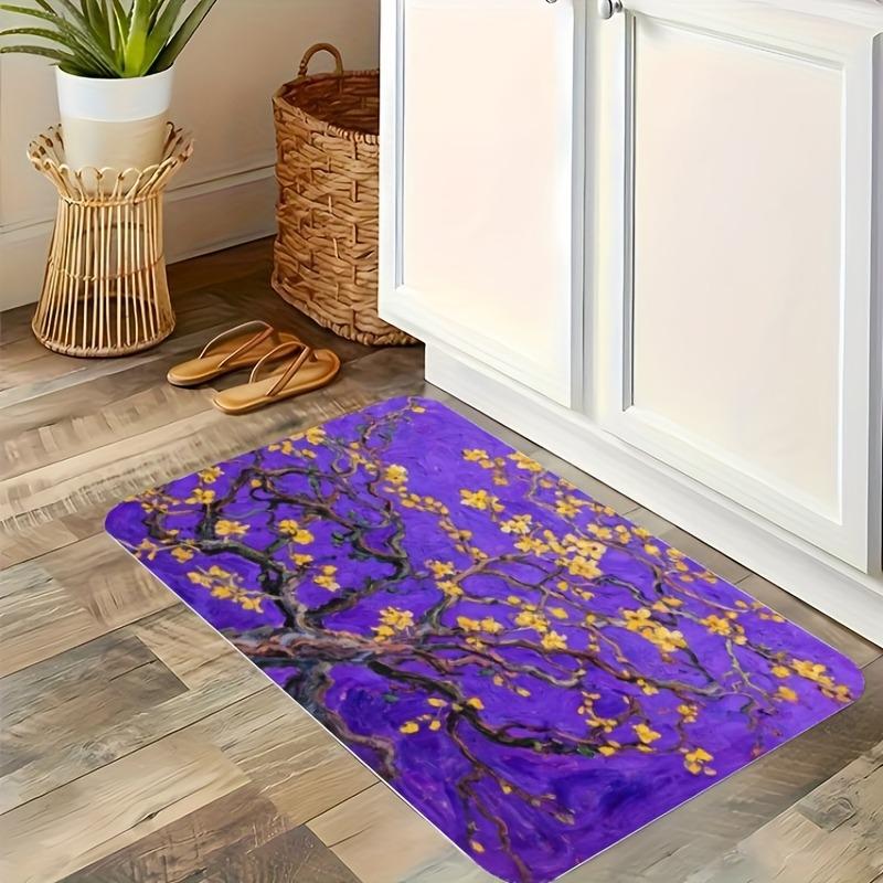 1PC Yellow Floral Pattern Kitchen Rug Non-Slip Door Mat Pop Design Bathroom Rug Bath Mat Carpet for Home Sink Laundry Decor