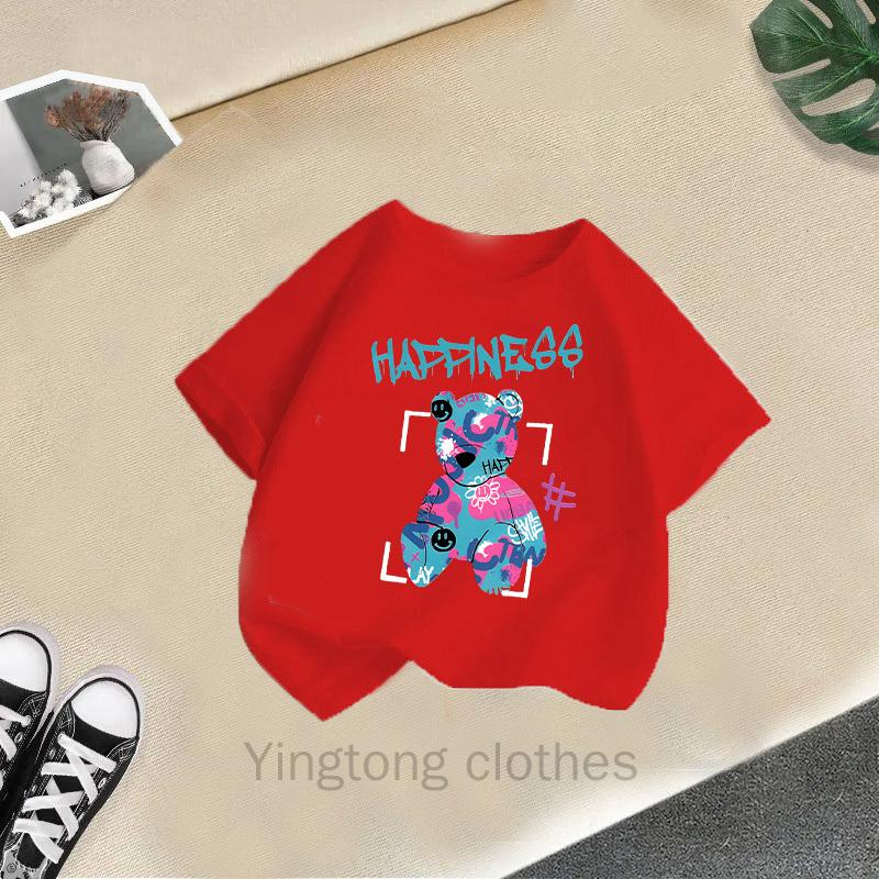 Summer Clothes for Boys and Girls, Short Sleeved T-shirts, Summer New Styles, Teddy Bear Printed Girls' Tops, Children's Clothing Trend