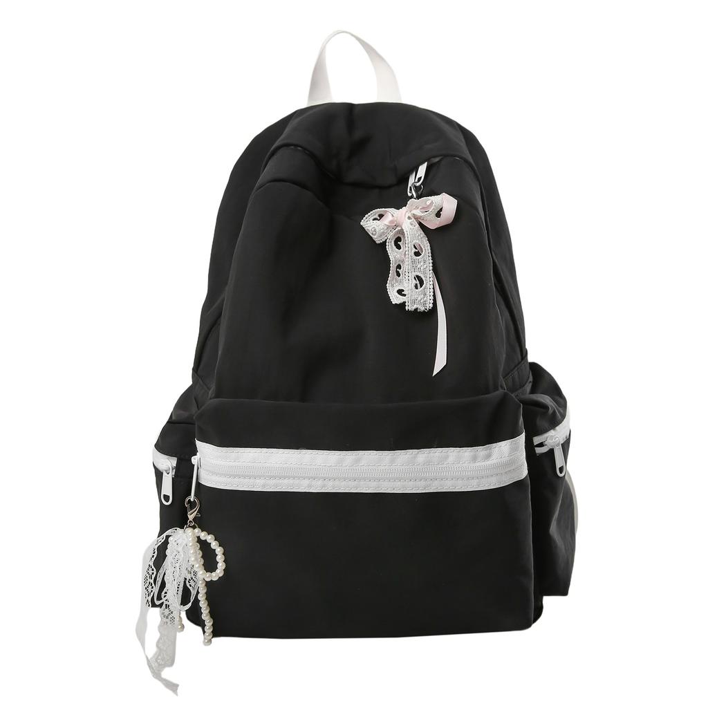 Schoolbag New Bow Decorative Bag Junior High School Student School Bag Female College Student Simple Versatile Casual Double Shoulder School Bag