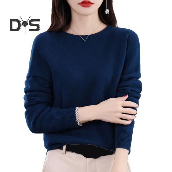 Women Bottoming Sweater Imitation Cashmere Crew Neck Sweater Long Sleeve Solid Color Slim Fit Ribbed Trim Knitting Tops