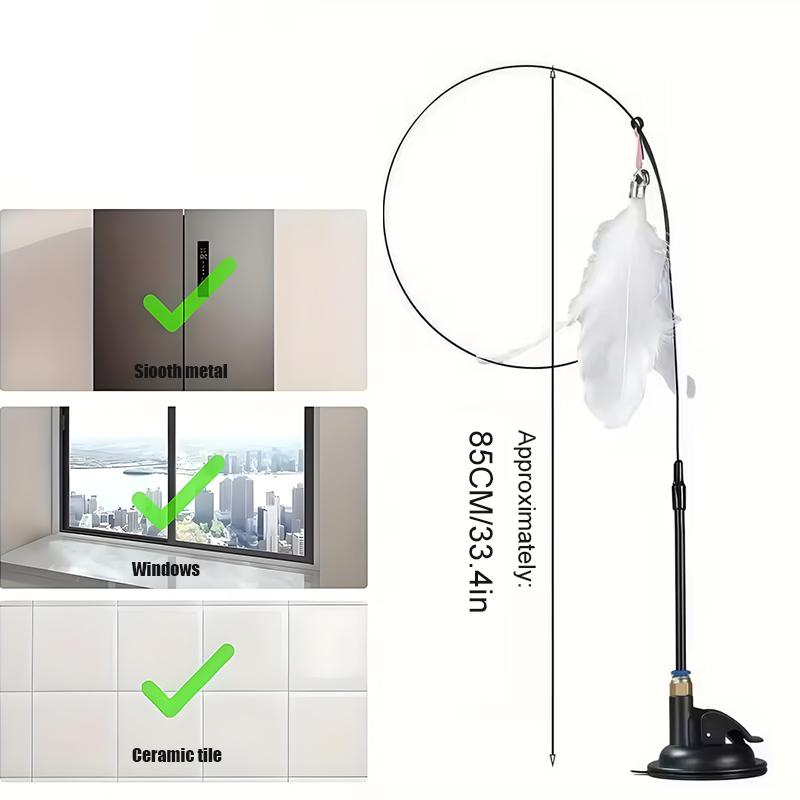 

85cm Cat Teaser Wand Interactive Boredom Relief Toy with Suction Cup And Changeable Feathers for Kittens And Cats
