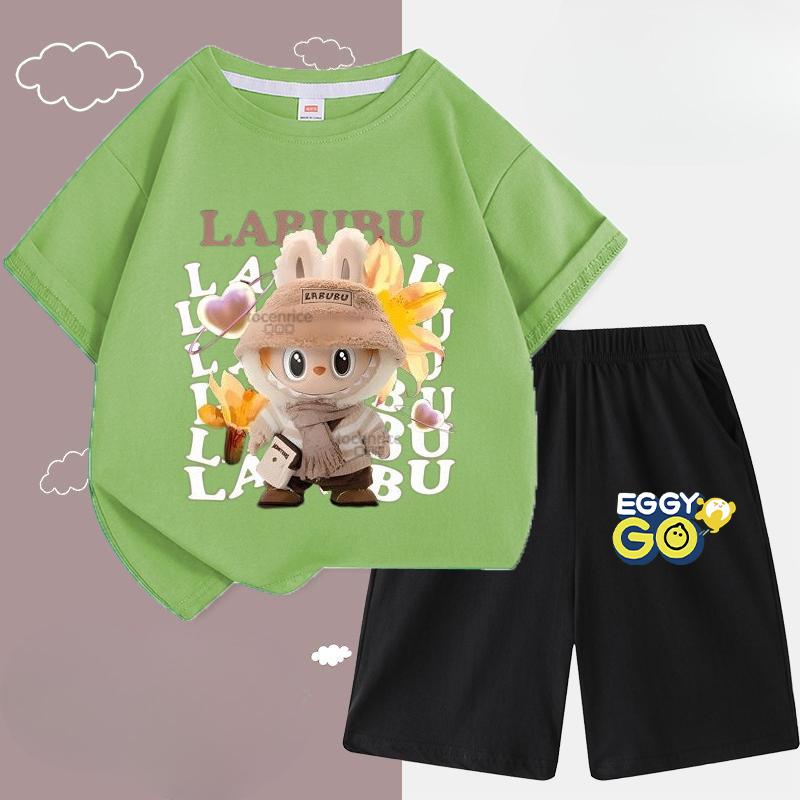 Children's LBB Fashion Casual Short-sleeved Shirt and Shorts Two-piece Set, Summer Loose Sportswear for Boys and Girls