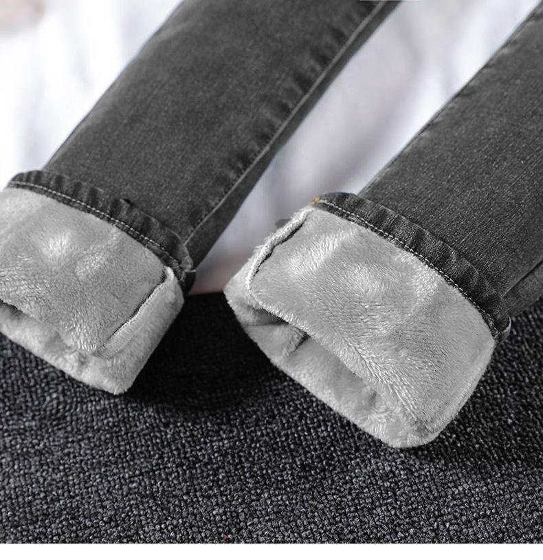 Damen Jeans 2025 Samtgefüttert Elastisch Slim Fit Koreanischer Stil Winterwarm