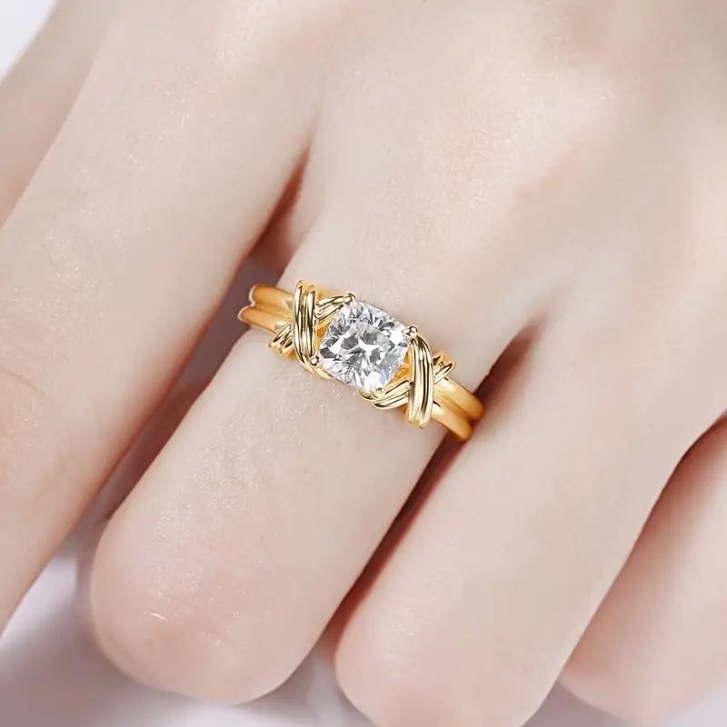 Huitan New Modern Fashion Design Women Rings with Round/Cushion Cubic Zircon Cross Shape Statement Wedding Bands Female Jewelry