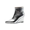 Women's Short Boots Wedge Heel Short Boots Gold Silver Pointed Fashion Boots Thick-soled High-heeled Thin Boots Simple Short Boots