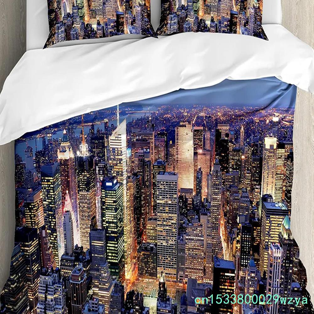 New York English Text Landscape Duvet Cover With Pillow Case Custom 3pcs Bedding Set Quilt Cover Double Bed Home Textile