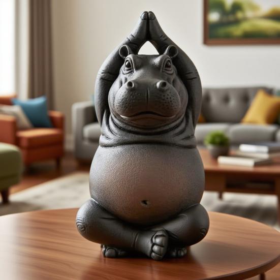 

Yoga Hippo Hippo Figurine Handcrafted Clumsy Master Statue for Home Office F