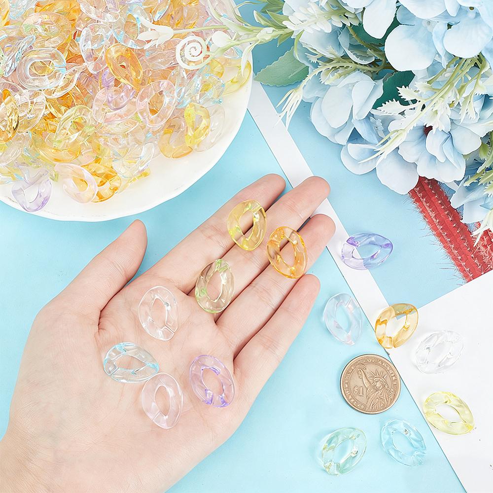 210Pcs Transparent Acrylic Linking Rings Quick Link Connectors for Cable Chains Making Twisted Oval Mixed Color 23.5x16.5x4.5mm