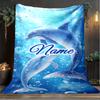1PC Custom Name Dolphins Underwater Dreams Outdooor Flannel Blankets Throw Blanket All-Season Throw Gift Bedspread for Couch, Bed, Camping Holiday Bir