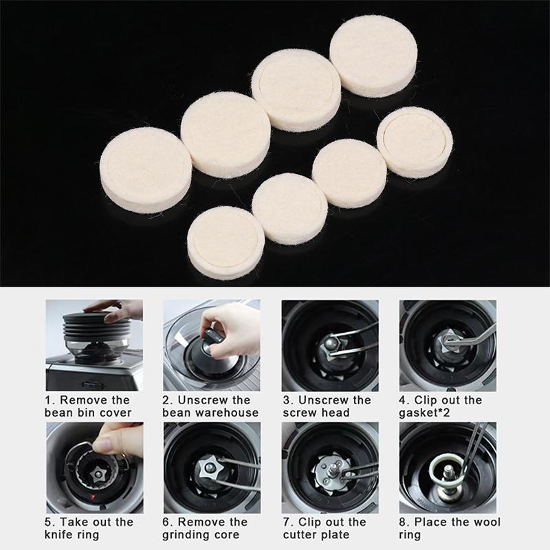 4Pcs Wool Felt Sealing Gasket For Coffee Machine Grinder Keep Powder Out Cutter Head Shock Washer Ring