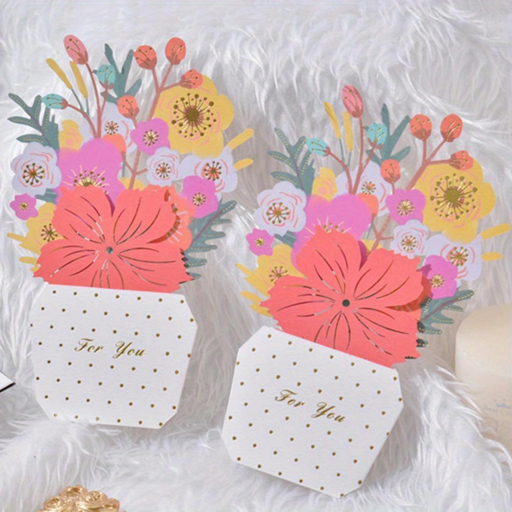 1 Set Greeting Card DIY Handwriting Paper Art 3D Folding Flower Pop Up Mother's Day Card with Envelope Anniversary Gifts Present