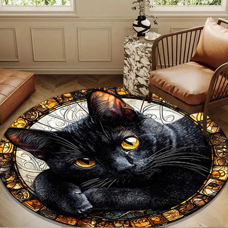 Night Cat Garden Moon Round mat, Anti-slip Circle Carpet Chair rug For livingroom,Bedroom, doormat home decor Gift Christmas Gifts