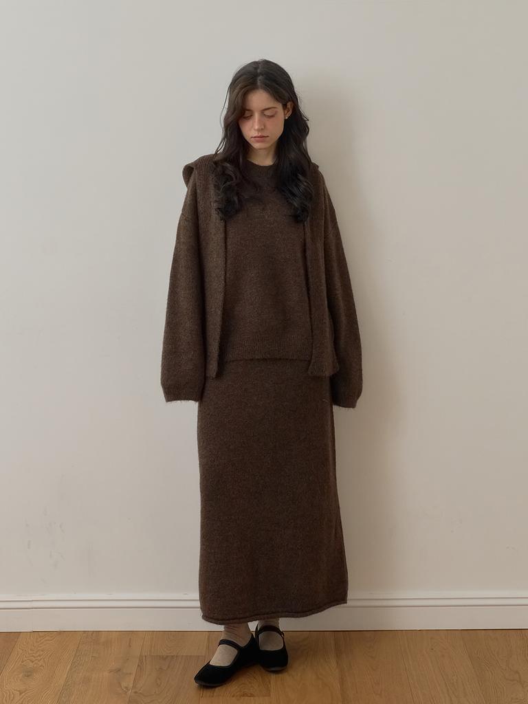Mejongleuhaleu Romance Knit Set (Round Neck Knit + Skirt + Balaclava) 4 Colors