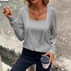 2024 Solid Color Square Neck Two-Piece Look Long Sleeve Casual Women's Autumn/Winter Wear