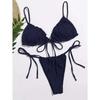 New 2025 Sexy Swimsuit Pit Stripe Bikini Women Swimwear  Bathing Suits Push Up Biquinis Bandage Beachwear Solid Bikini Sets