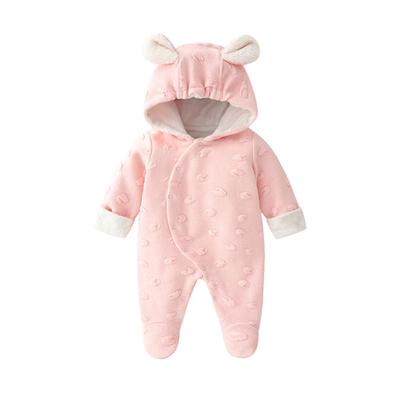 Baby Clothes Long Sleeve Romper Front Opening Newborn with Feet and Hood Thick Autumn and Winter Cold Weather Clothes Coveralls Baby Girl Gift Plain