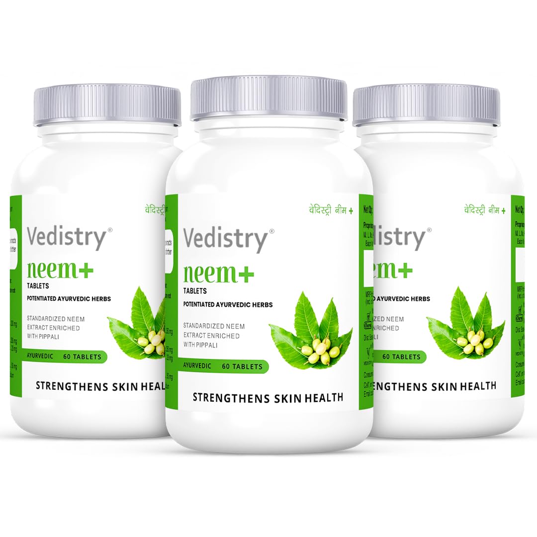 

Vedistry Neem+ Ayurvedic Tablets for Skin & Blood Purifier | Detox, Immunity & Clear Healthy Skin – 60 TabletsX Pack of 3