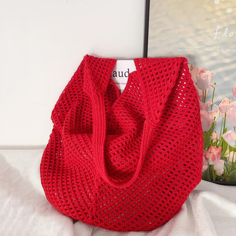 Yogodlns Fashion Large Capacity Beach Simple Knitted Women's ShoulderBag Knitted Hollow Woven Inner Tote Bag